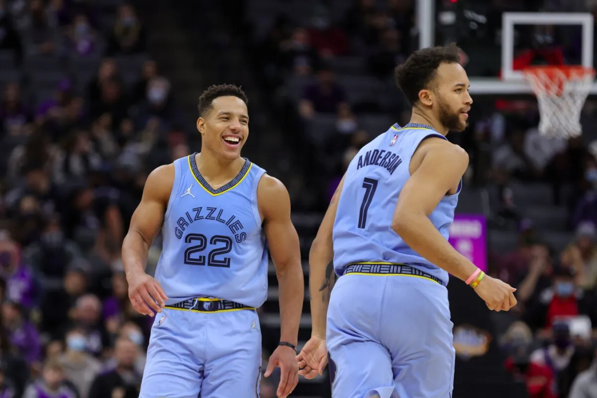 Memphis Grizzlies guard Desmond Bane (22) smiles a play during the third quarter against the Sacramento Kings at Golden 1 Center, in Sacramento, Calif., on Dec. 26, 2021. (Sergio Estrada/USA TODAY Sports via Field Level Media)