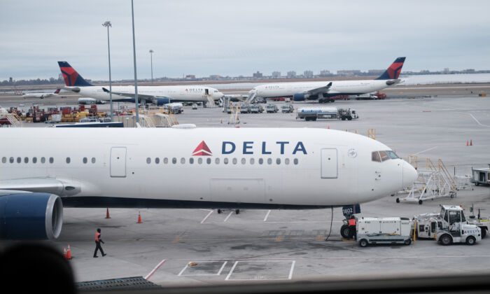 Delta airplanes sit on the tarmac at John F. Kennedy Airport (JFK) in New York City on Jan. 31, 2020. (Spencer Platt/Getty Images)