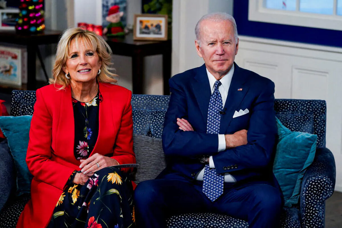 President Joe Biden and First Lady Jill Biden at the White House on Dec. 24, 2021. (Elizabeth Frantz/Reuters)