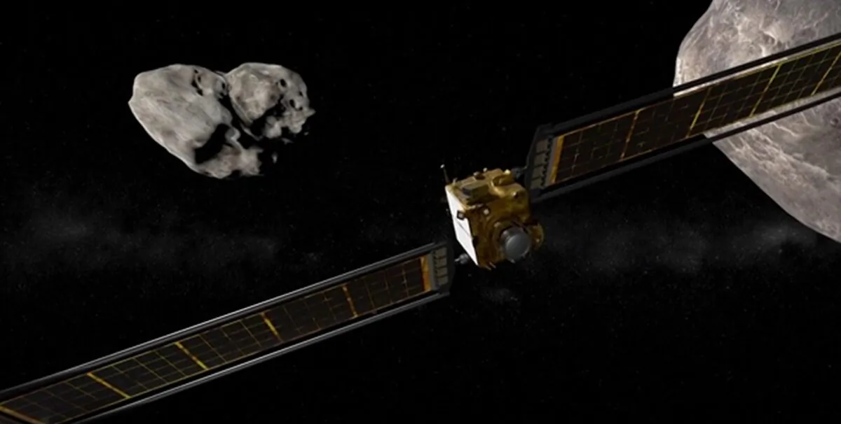 Animation of DART spacecraft impacting asteroid moon Dimorphos. (Coutesy of NASA/JOHNS HOPKINS APL via AP/Screenshot via The Epoch Times)