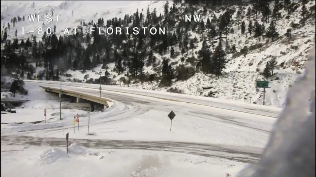 A closed westbound I-80 on Dec. 26, 2021. (Caltrans District 3, via AP)
