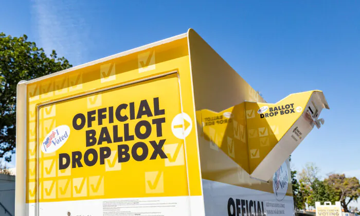 A ballot drop box at the Orange County Registrar of Voters in Santa Ana, Calif., on March 5, 2021. (John Fredricks/The Epoch Times)