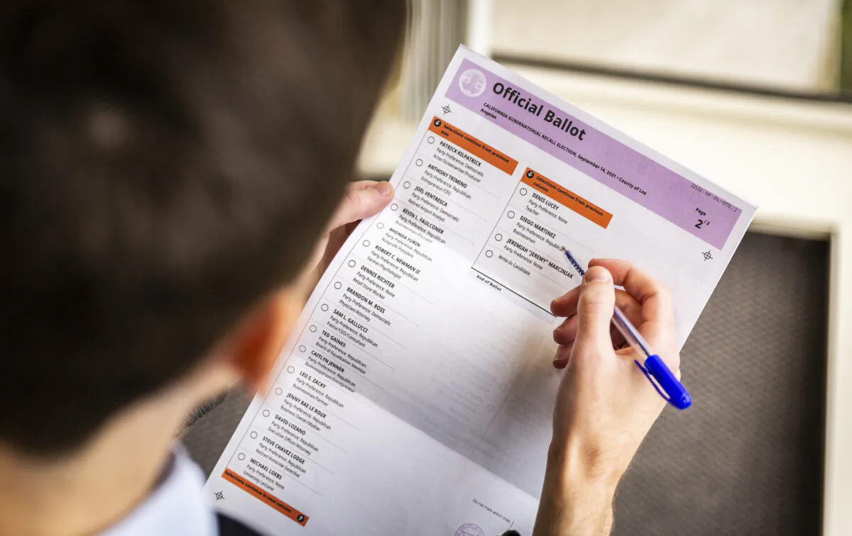 A recall ballot in Irvine, Calif., on Aug. 23, 2021. (John Fredricks/The Epoch Times)