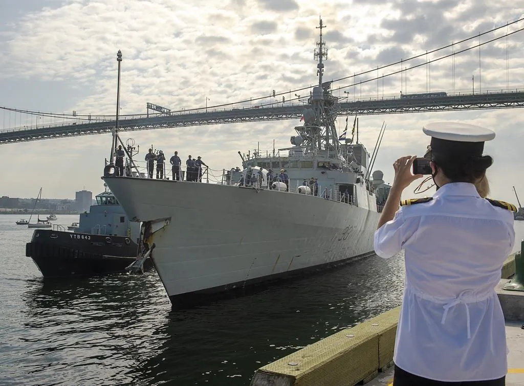 The Halifax-class frigate HMCS Fredericton returns to Halifax on July 28, 2020 after completing a six-month deployment in the Mediterranean Sea. (The Canadian Press/Andrew Vaughan)