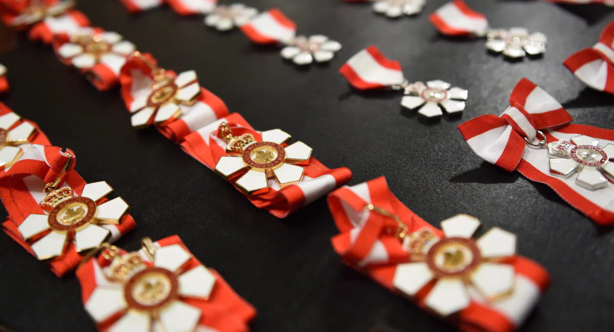 The Order of Canada medals are displayed during an investiture ceremony at Rideau Hall in Ottawa, September 23, 2015. (The Canadian Press/Sean Kilpatrick)