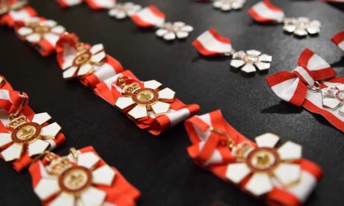The Order of Canada medals are displayed during an investiture ceremony at Rideau Hall in Ottawa, September 23, 2015. (The Canadian Press/Sean Kilpatrick)