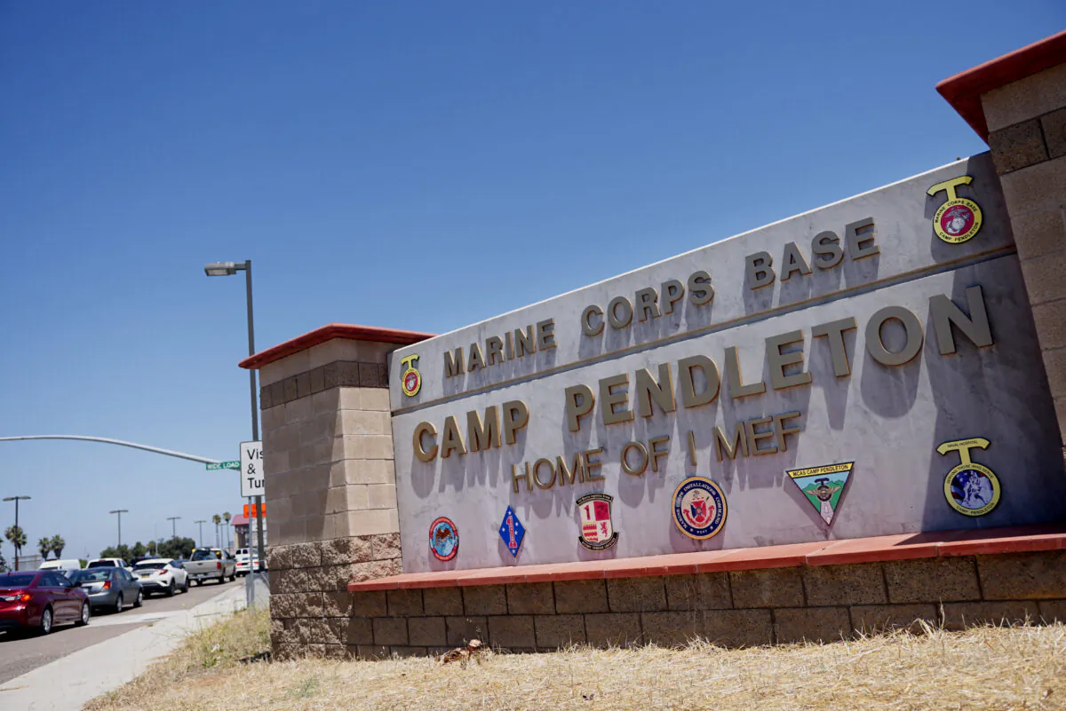 View of the main entrance to the U.S. Marine Corps Base Camp Pendleton in Oceanside, Calif. on July 26, 2019. (Sandy Huffaker/Getty Images)