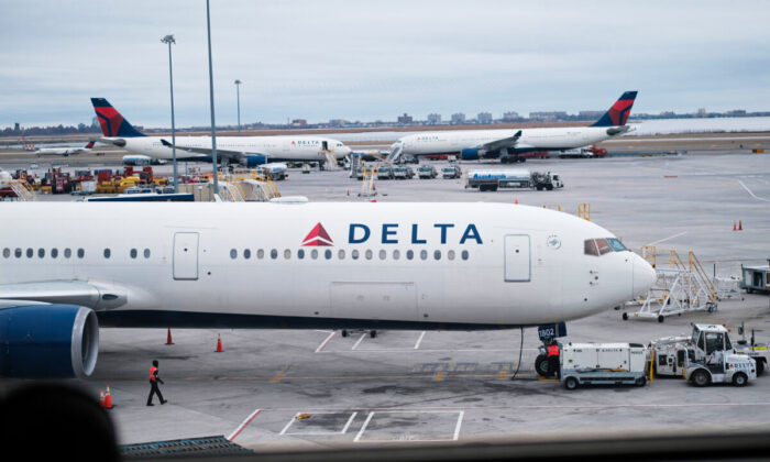 Delta airplanes sit on the tarmac at John F. Kennedy Airport (JFK) in New York City on Jan. 31, 2020. (Spencer Platt/Getty Images)