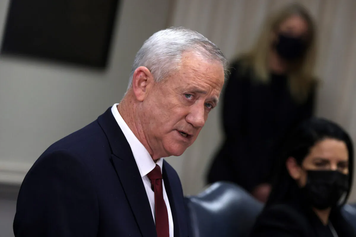 Israeli Minister of Defense Benny Gantz speaks during a meeting with U.S. Secretary of Defense Lloyd Austin at the Pentagon in Arlington, Va., on Dec. 9, 2021. (Alex Wong/Getty Images)