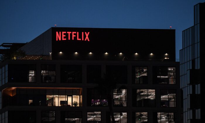 The Netflix logo is seen on the Netflix, Inc. building on Sunset Boulevard, in Los Angeles on Oct. 19, 2021. (Robyn Beck/AFP via Getty Images)