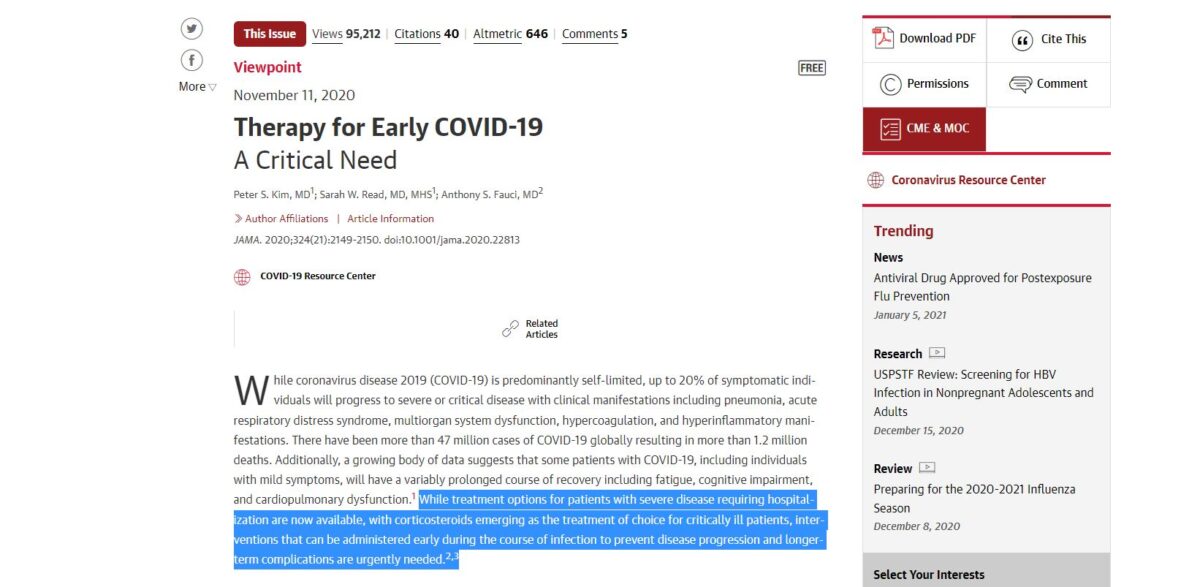 Therapy for Early COVID-19 Article Screenshot EET