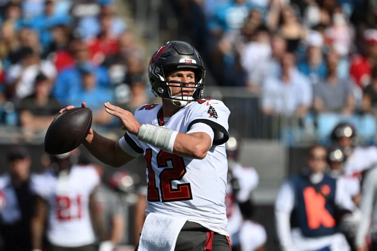 Tampa Bay Buccaneers quarterback Tom Brady (12) passes in the first quarter at Bank of America Stadium in North Calif., on Dec. 26, 2021. (Bob Donnan/USA TODAY Sports)