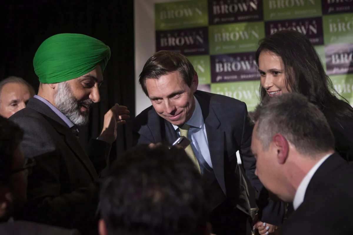 Brampton Mayor Patrick Brown greets supporters after winning the Brampton Mayoral Election during a campaign celebration in Brampton, Ontario, on Oct. 22, 2018. (Chris Young/The Canadian Press)