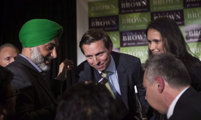 Brampton Mayor Patrick Brown greets supporters after winning the Brampton Mayoral Election during a campaign celebration in Brampton, Ontario, on Oct. 22, 2018. (Chris Young/The Canadian Press)