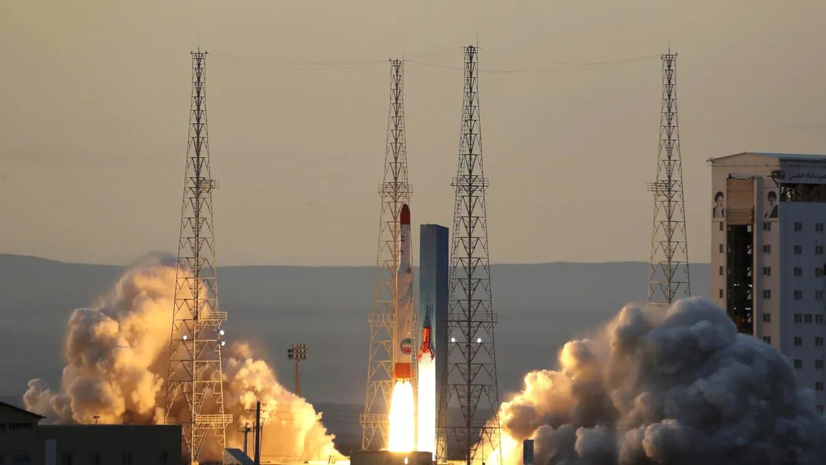This photo released by the official website of the Iranian Defense Ministry on Dec. 30, 2021 shows the launching of Simorgh, or "Phoenix," rocket in an undisclosed location in Iran. (Iranian Defense Ministry via AP)