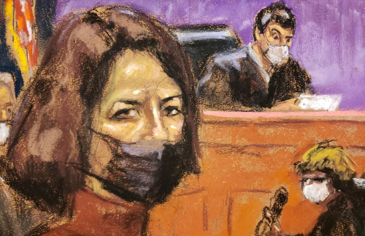 Jeffrey Epstein associate Ghislaine Maxwell sits as the guilty verdict in her sex abuse trial is read in a courtroom sketch in New York City, on Dec. 29, 2021. (Jane Rosenberg TPX Images of the day/Reuters)