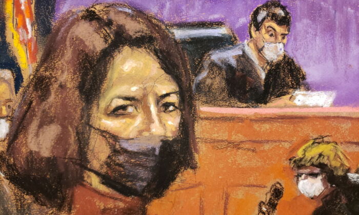 Jeffrey Epstein associate Ghislaine Maxwell sits as the guilty verdict in her sex abuse trial is read in a courtroom sketch in New York City, on Dec. 29, 2021. (Jane Rosenberg TPX Images of the day/Reuters)