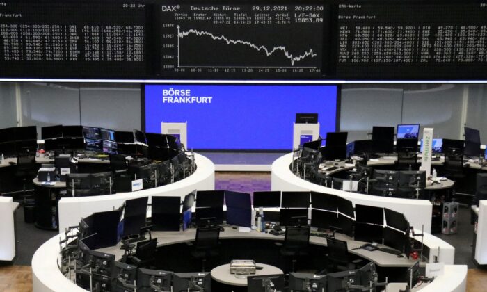 The German share price index DAX graph is pictured at the stock exchange in Frankfurt, Germany, on Dec. 29, 2021. (Staff/Reuters)