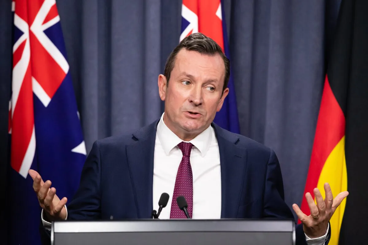 Western Australian Premier Mark McGowan speaks during an announcement in Perth, Australia, on Dec. 13, 2021. (Richard Wainwright/AAP Image)