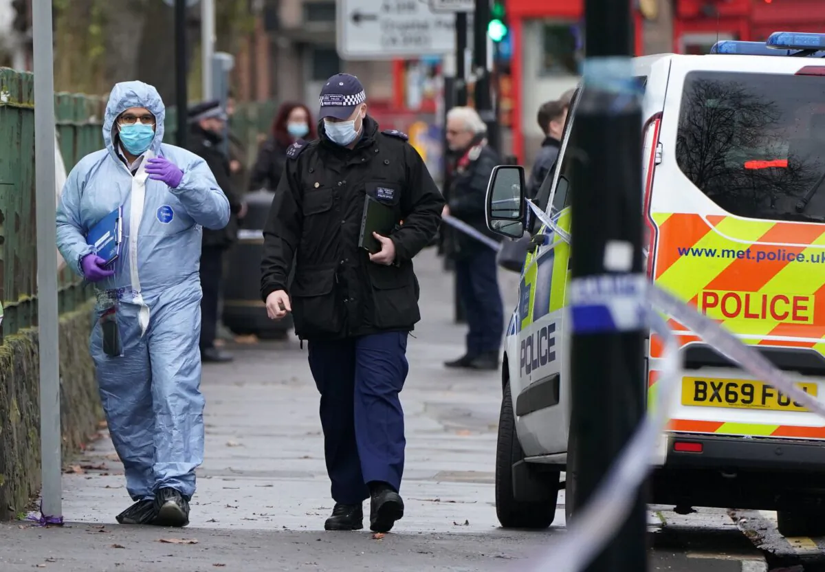 Police activity at Ashburton Park, Croydon, south London after a 15-year-old boy was stabbed to death on Dec. 30, 2021. (PA)