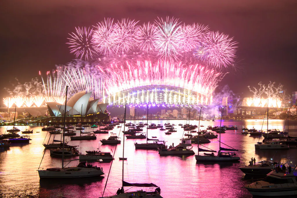 A fireworks display over the Sydney Harbour Bridge during New Year's Eve celebrations in Sydney, Australia, on Jan. 1, 2021. (Wendell Teodoro/Getty Images)