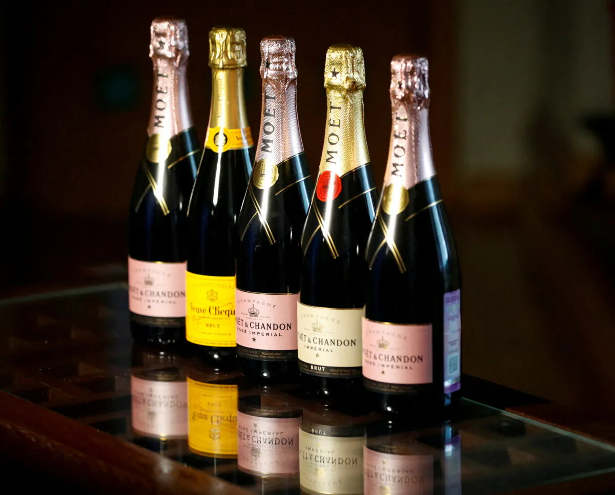 Bottles of Moet & Chandon and Veuve Clicquot French champagne are seen in this illustration picture, taken on July 5, 2021. (Shamil Zhumatov/Reuters)