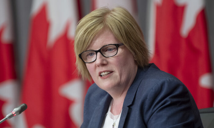 Employment Minister Carla Qualtrough at a news conference in Ottawa on Aug. 20, 2020. (Adrian Wyld/The Canadian Press).
