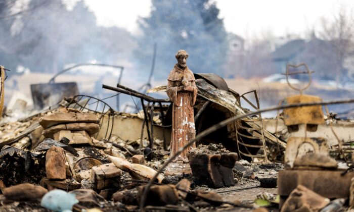 A view shows remains of homes damaged by the Marshall Fire in Louisville, Colo., on Dec. 31, 2021. (Alyson McClaran/Reuters)