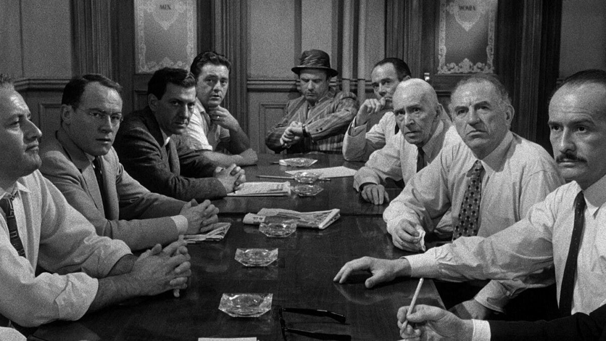 Nine of the twelve jurors, in “12 Angry Men.” (United Artists)