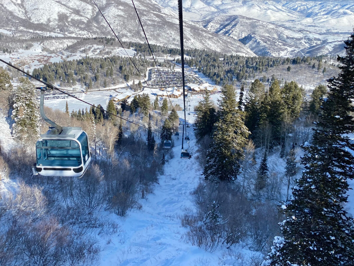 Gondolas take skiers to the top of the mountain at the Snowbasin Resort in Ogden, Utah. (Margot Black)
