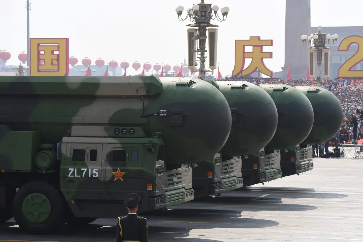 China's DF-41 nuclear-capable intercontinental ballistic missiles are seen during a military parade at Tiananmen Square in Beijing on Oct. 1, 2019. (Greg Baker/AFP via Getty Images)