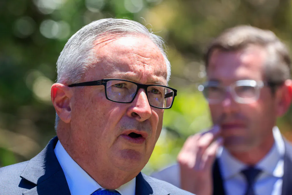New South Wales Health Minister Brad Hazzard speaks during a Covid-19 update on December 15, 2021 in Sydney, Australia. (Jenny Evans/Getty Images)