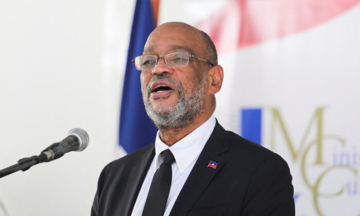 Haitian Prime Minister Ariel Henry speaks at a ceremony for his inauguration as Minister of Culture and Communication, in Port-au-Prince, Haiti, on Nov. 26, 2021. (Ralph Tedy Erol/Reuters)