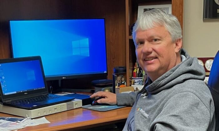 Steve Anderson, who worked at LexisNexis for 32 years, worked remote from his office in the basement of his home for the information solutions company during the pandemic, and he now works as a consultant for high-tech companies in Dayton, Ohio, on Dec. 28, 2021. (Courtesy of Steve Anderson)