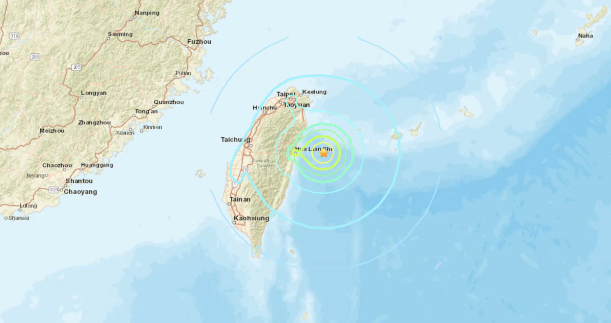 A map showing the location of a magnitude 6.2 earthquake near Taiwan, on Jan. 3, 2022. (Google Maps/Screenshot via NTD)