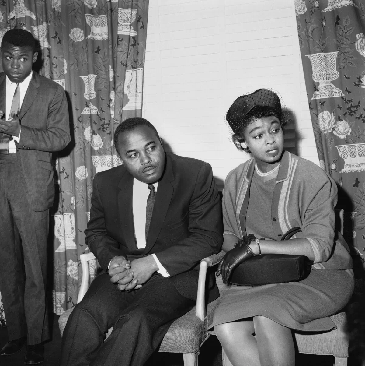 Christopher McNair, center left, and Maxine McNair, right, parents of Denise McNair, hold a news conference at a hotel in New York, on Sept. 20, 1963. (AP Photo)