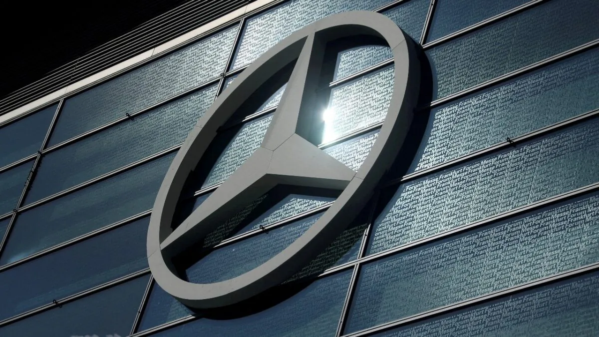 The Mercedes-Benz logo is pictured at the 2019 Frankfurt Motor Show (IAA) in Frankfurt, on Sept. 10, 2019. (Ralph Orlowski/Reuters)