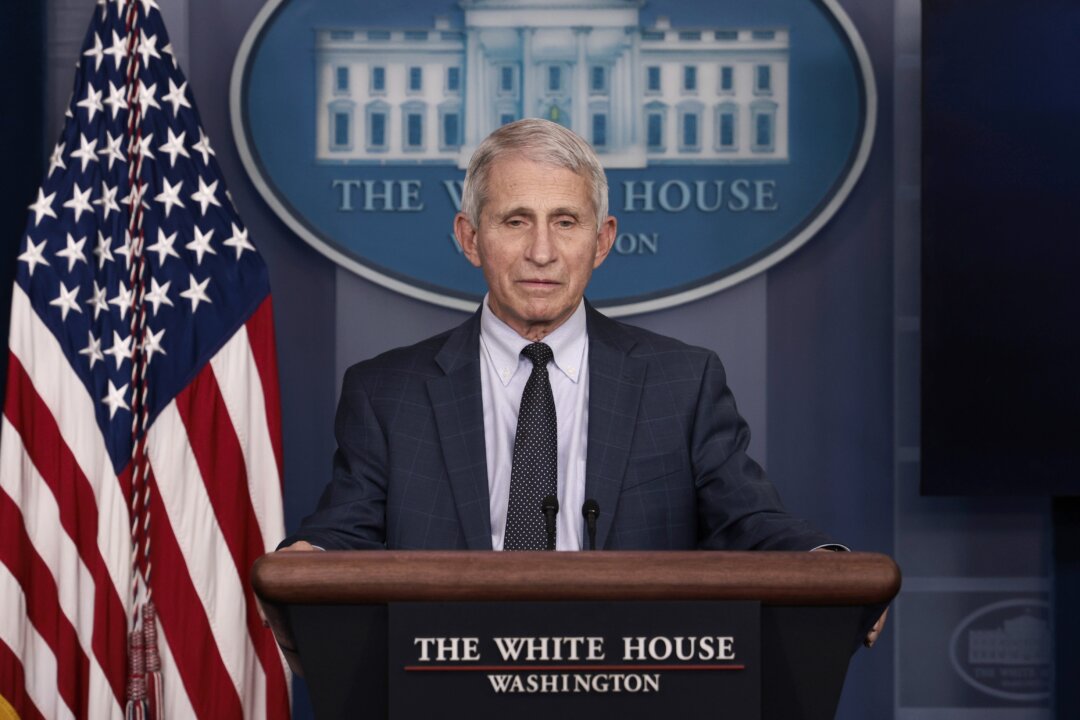 Dr. Anthony Fauci gives an update on the Omicron COVID-19 variant, during the daily press briefing at the White House, on Dec. 01, 2021. (Anna Moneymaker/Getty Images)