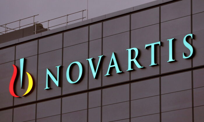 The logo of the Swiss pharmaceutical company Novartis can be seen on October 23, 2017 at its factory in the town of Stein in northern Switzerland.  (Arnd Wiegmann / Reuters)