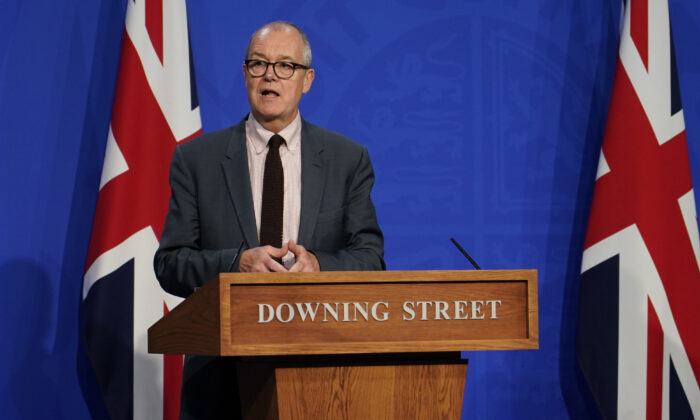 The UK's Chief Scientific Adviser Patrick Vallance  speaks at a press conference in Downing Street, London, on July 19, 2021. (Alberto Pezzali/PA)