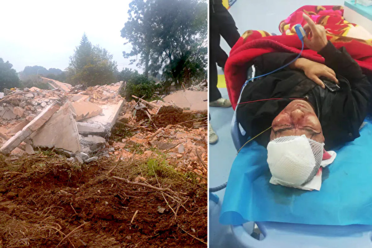 Yan Xingsheng's elderly brother (R) beaten almost to death by local authorities after resisting house demolition in Xiayang village of China's Fujian Province on Dec. 30, 2021. (Courtesy of Yan Xingsheng)