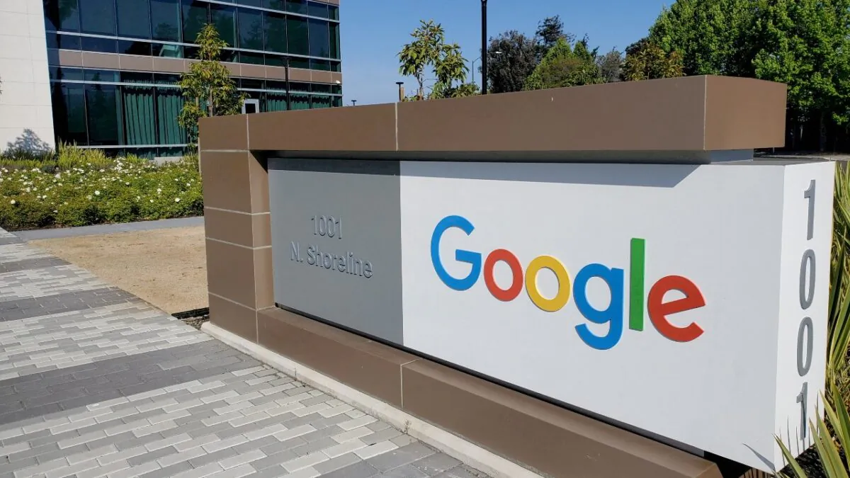 A sign outside a Google office near the company's headquarters in Mountain View, Calif., on May 8, 2019. (Paresh Dave/Reuters)