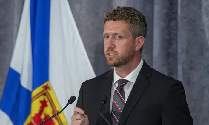 Premier Iain Rankin fields a question at a Halifax Chamber of Commerce pre-election event in Halifax on Aug. 4, 2021. (The Canadian Press/Andrew Vaughan)