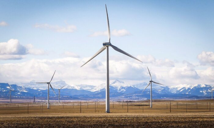 Wind turbines at a wind farm near Pincher Creek, Alta., in a file photo. (The Canadian Press/Jeff McIntosh)
