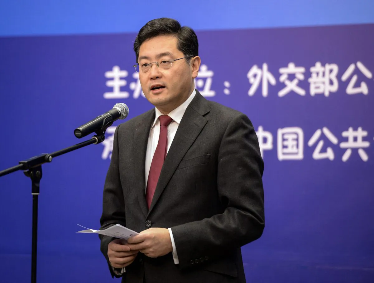 This photo taken on Dec. 25, 2013 shows then director of the Foreign Ministry Information Department of China Qin Gang speaking during an event in Beijing. (-/CNS/AFP via Getty Images)