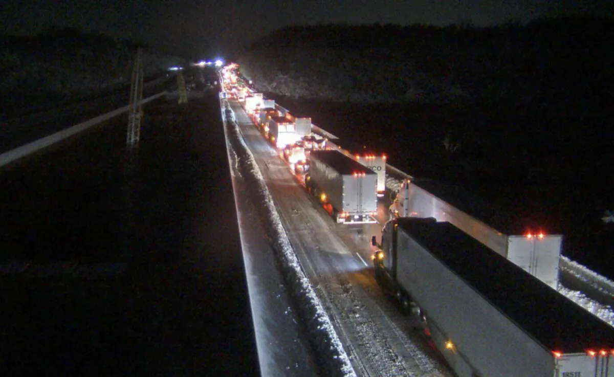 An image provided by the Virginia department of Transportation shows a closed section of Interstate 95 near Fredericksburg, Va., on Jan. 4, 2022. (Virginia Department of Transportation via AP)