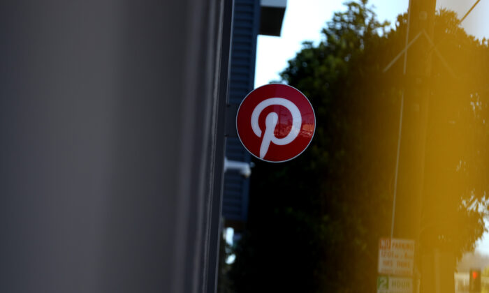 The Pinterest logo is displayed at the headquarters in San Francisco, Calif., on April 9, 2019. (Justin Sullivan/Getty Images)