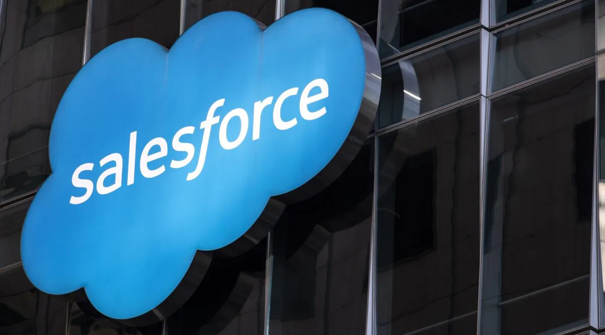 The Salesforce logo is seen at its headquarters in San Francisco, Calif., on Dec. 1, 2020. (Stephen Lam/Getty Images) 