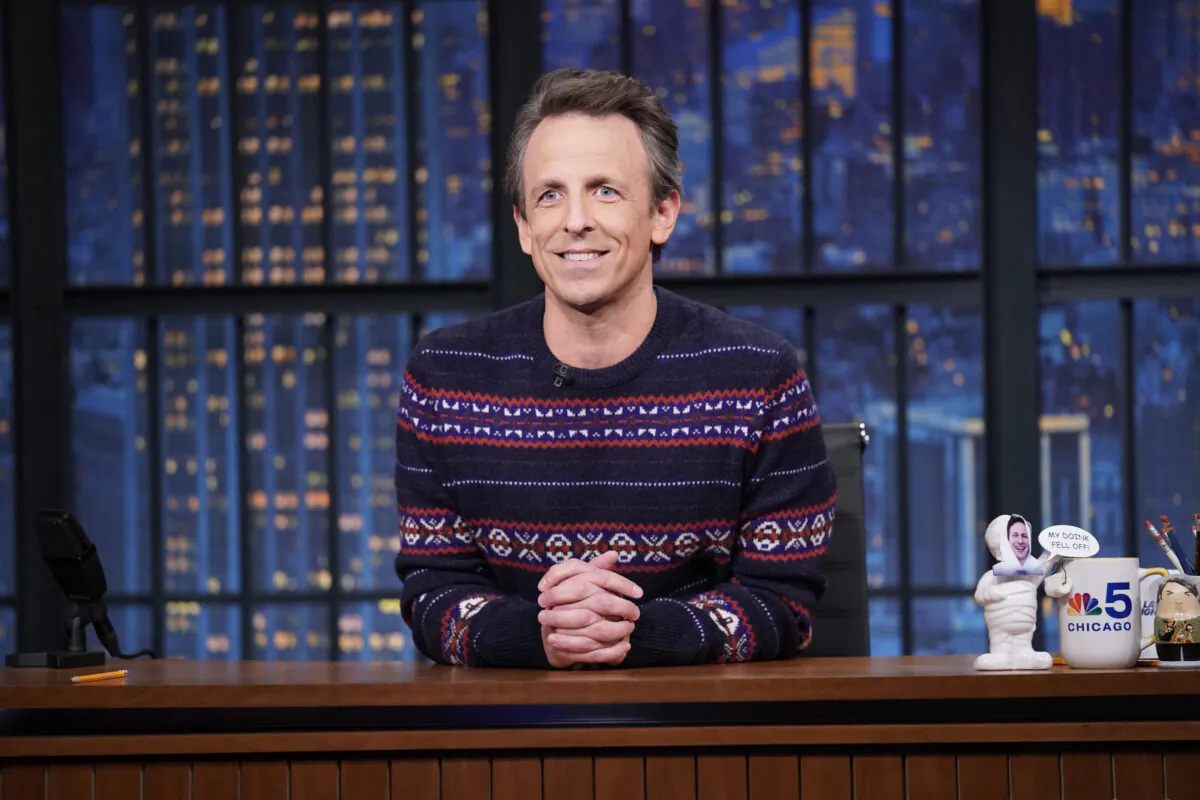 Seth Meyers on "Late Night with Seth Meyers" in New York on Dec. 16, 2021. (Lloyd Bishop/NBC via AP)