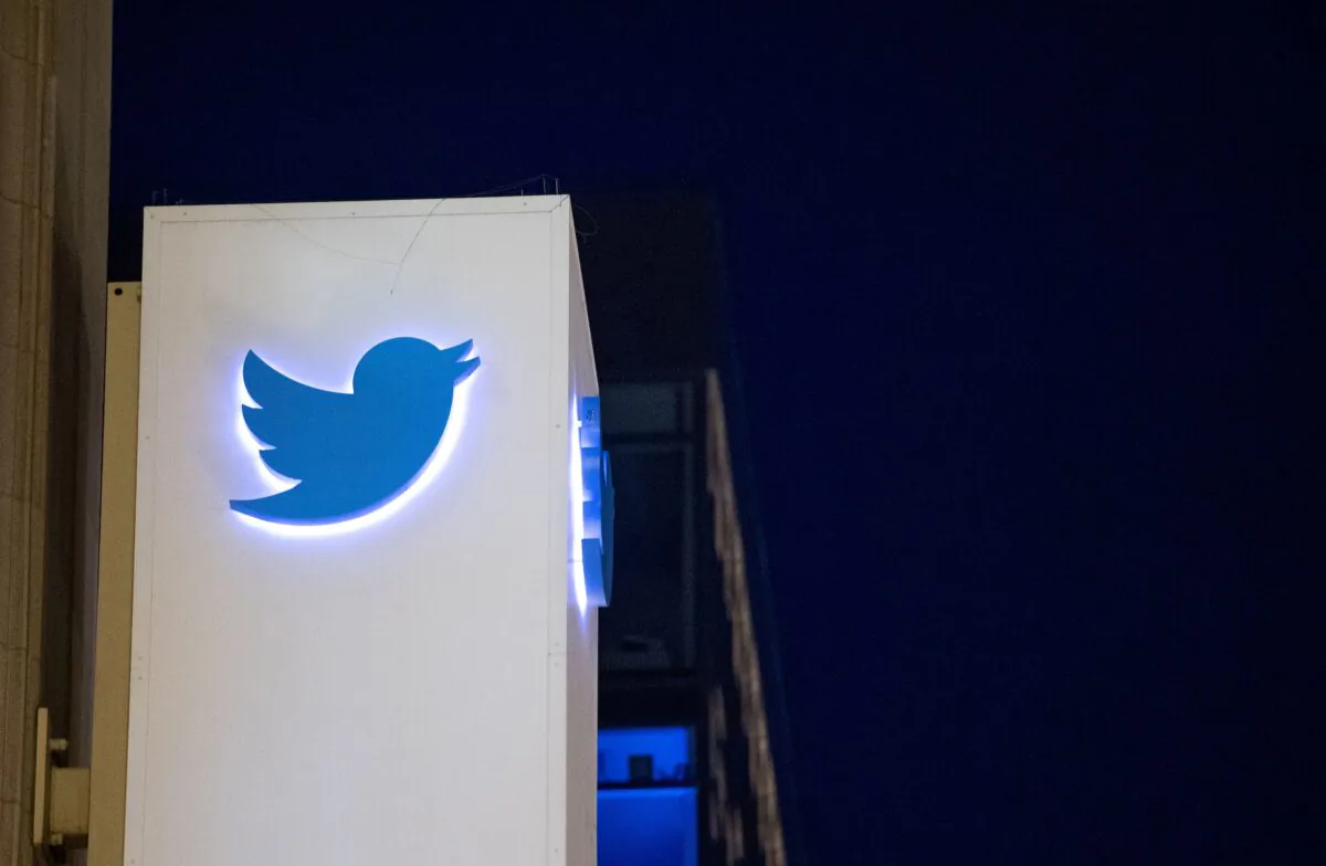 The Twitter logo is seen on a sign at the company's headquarters in San Francisco on Nov. 4, 2016. (Josh Edelson/AFP via Getty Images)
